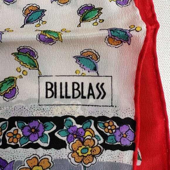 Vintage Silk Scarf Bill Blass for Baar and Beard, Red Floral Head Scarf - Picture 2 of 10